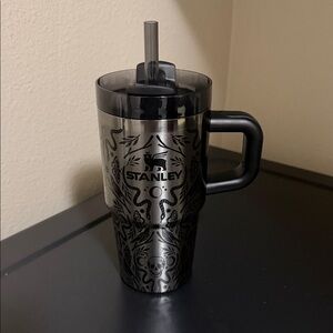 Stanley Black and Silver Patterned Mug with Straw